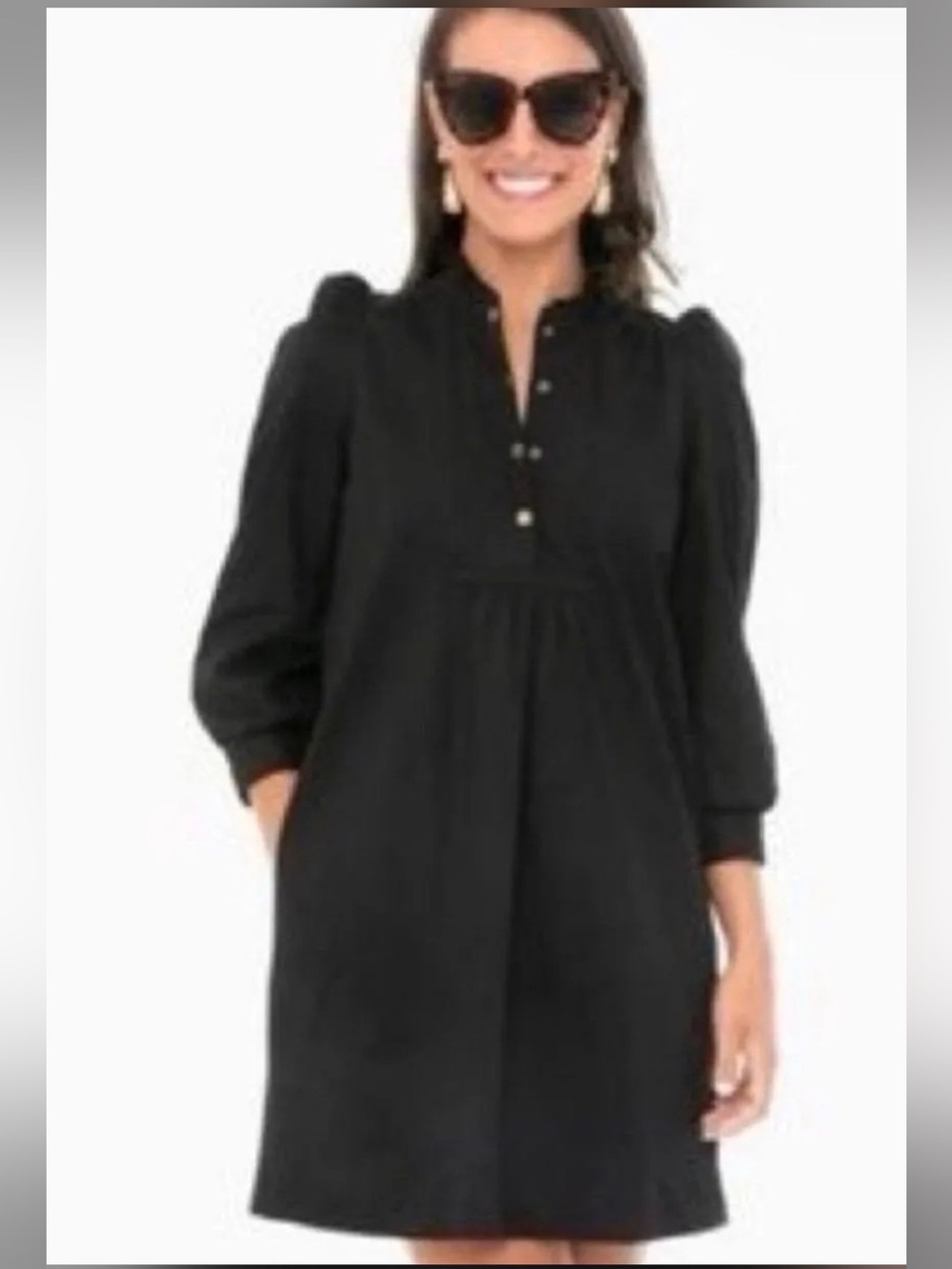 Pomander Place Black Long-Sleeve Button-Front Claiborne Shift Dress
